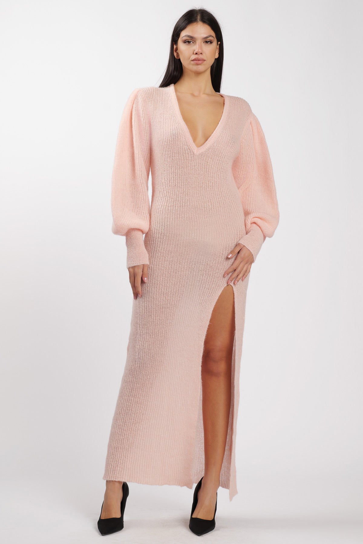 Wool Abito con spacco Rosa