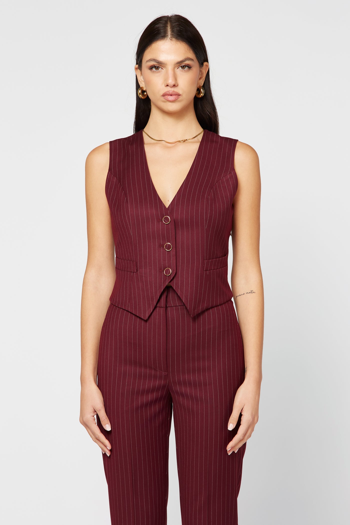 Micro Stripe Gilet Bordeaux Macro